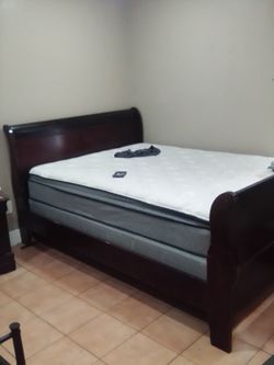 Dark Cherry Wood Sleigh Bed Frame