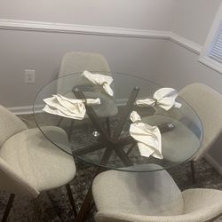 Dining Room Set, Round Glass Table with 4 Chairs