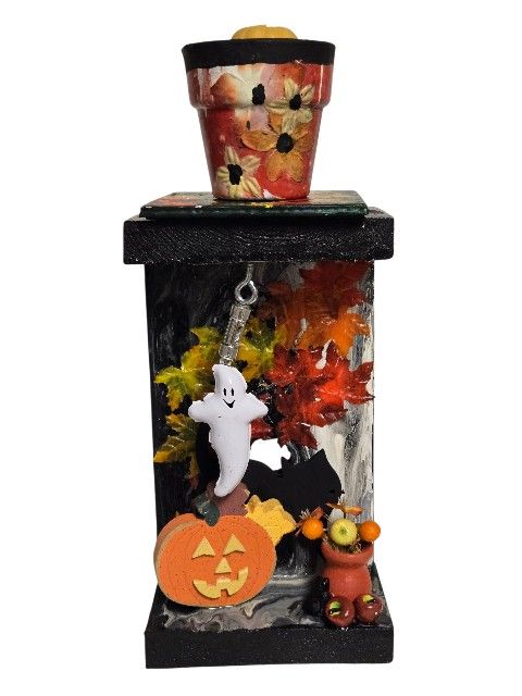 hand crafted Halloween scene candle holder with handpainted votive candle