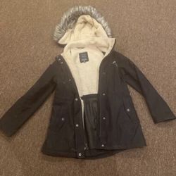 NAUTICA Coat Jacket Fur Detachable Hood Padded Lining Warm Filler Black Parka size Medium
