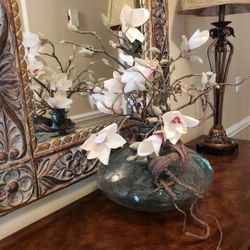 Large Floral Pink Magnolia & Branch Arrangement in Weighted Glass Vase
