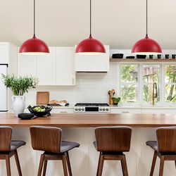 New 11.8" Red Dome Pendant Light Over Kitchen Island 3 Pack, Adjustable Vintage Ceiling Hanging Lamp 