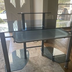 Blue Glass Desk 2 Tier With Pull Out For Keypad