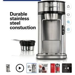 Hamilton Beach The Scoop Single-Serve Coffee Maker, 14 oz., Stainless Steel, Model 47550