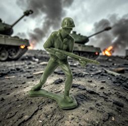 Vintage WWII Army Man Plastic Toy Soldier Holding M1 Garand Rifle Action Figure. This green plastic toy soldier resembles vintage figures from the 196