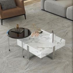 Modern Coffee Table Set, Coffee Table and Round Side Table Set