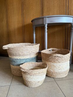 Set of 3 Woven Seagrass Storage Baskets