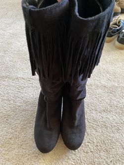 Black Suede Fringe Boots - Women’s Size 6/6.5