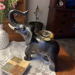Trumpeting Black ELEPHANT Candle Holder