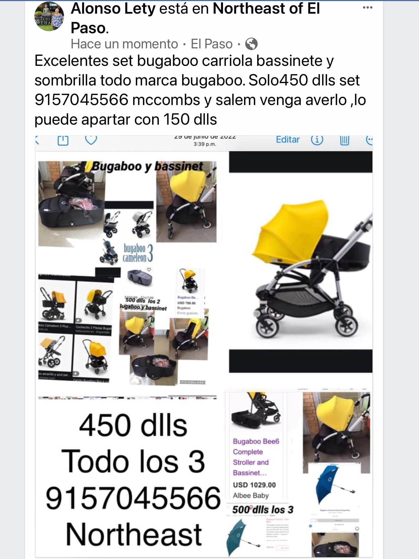 Set De Bebe Carriola, Basinette Y Sombrilla Marca Bugaboo Todo Perfectas Condiciones Solo450 Dlls Firme!!!! 