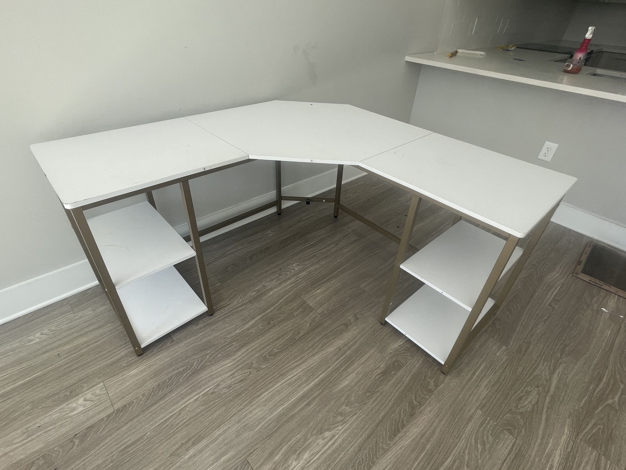 Elephance Large LShaped Computer Desk with Shelves, Modern Home Office