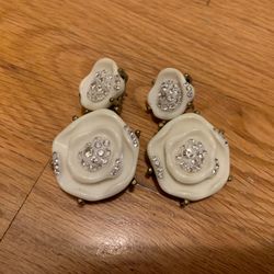 Vintage Oscar De La Renta White Rose Earrings 