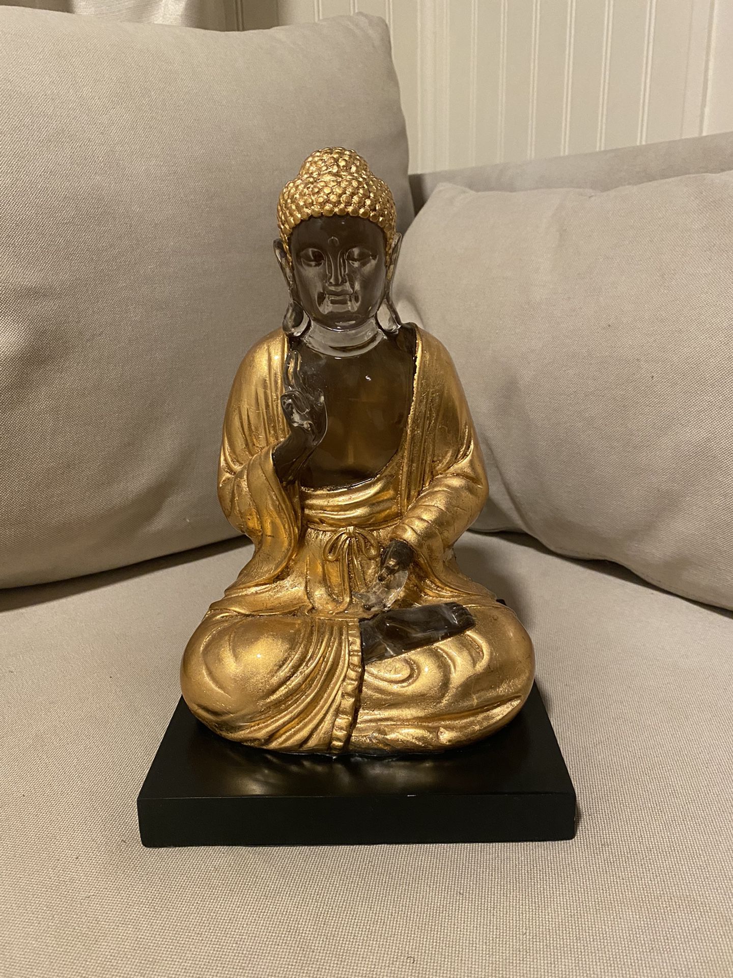 Gorgeous Gold And Clear Buddha Statue With Black Base