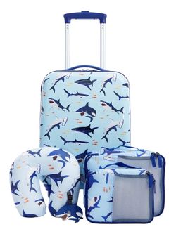 Travelers Club 5-Piece Kid's Hard-Side Luggage Set with 18" Spinner Rolling Carry-on, Shark