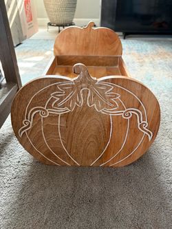 Pier 1 Wooden Pumpkin Shaped Decorative Box