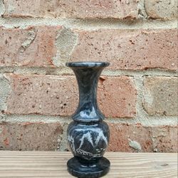 Vintage Small Marble Etched Mountain View Bud Vase 