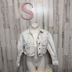 ZARA WOMEN'S CUFF OFF DENIM JEAN JACKET WHITE SMALL