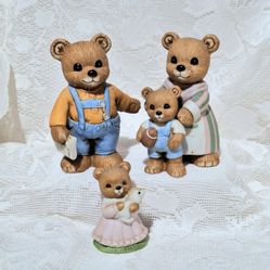 Vintage HOMCO Home Interiors 3 Little bear family figurines  #1450 & baby girl #1462