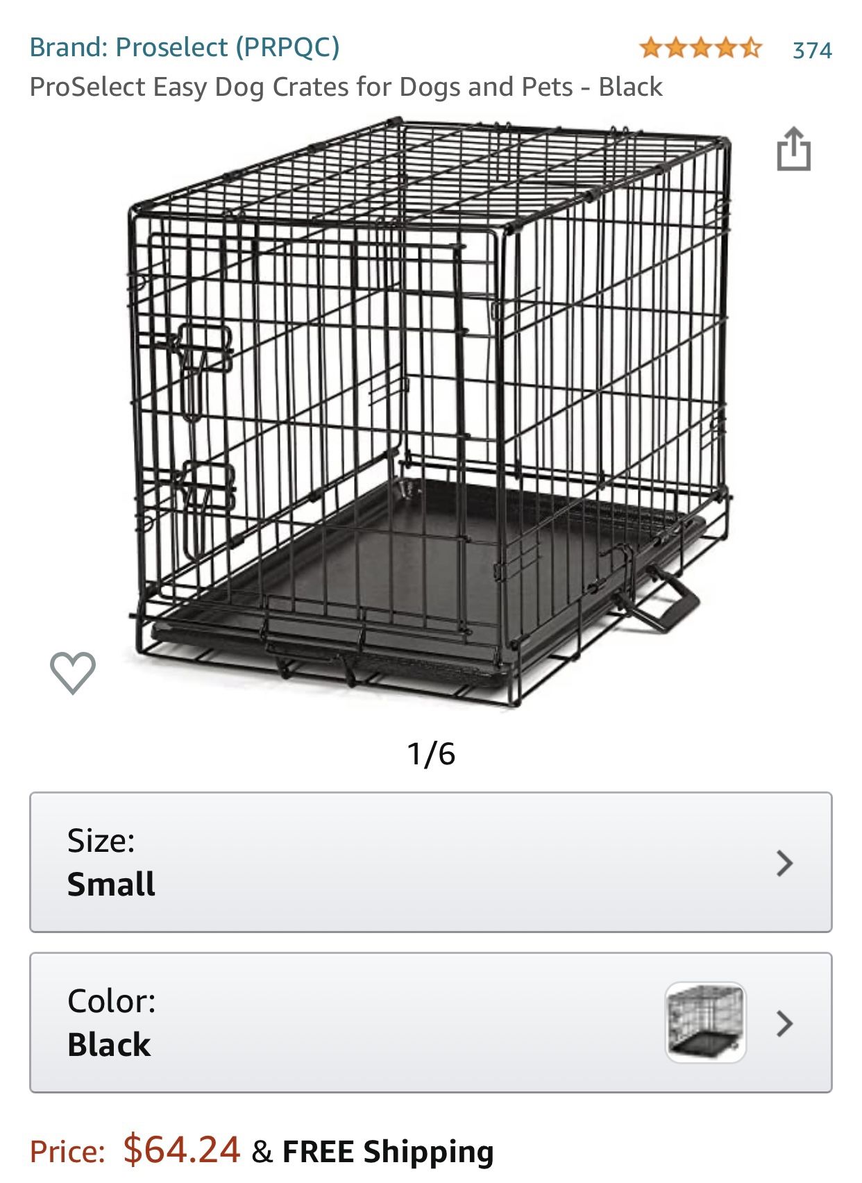 ProSelect Easy Dog Crates for Dogs and Pets - Black Small