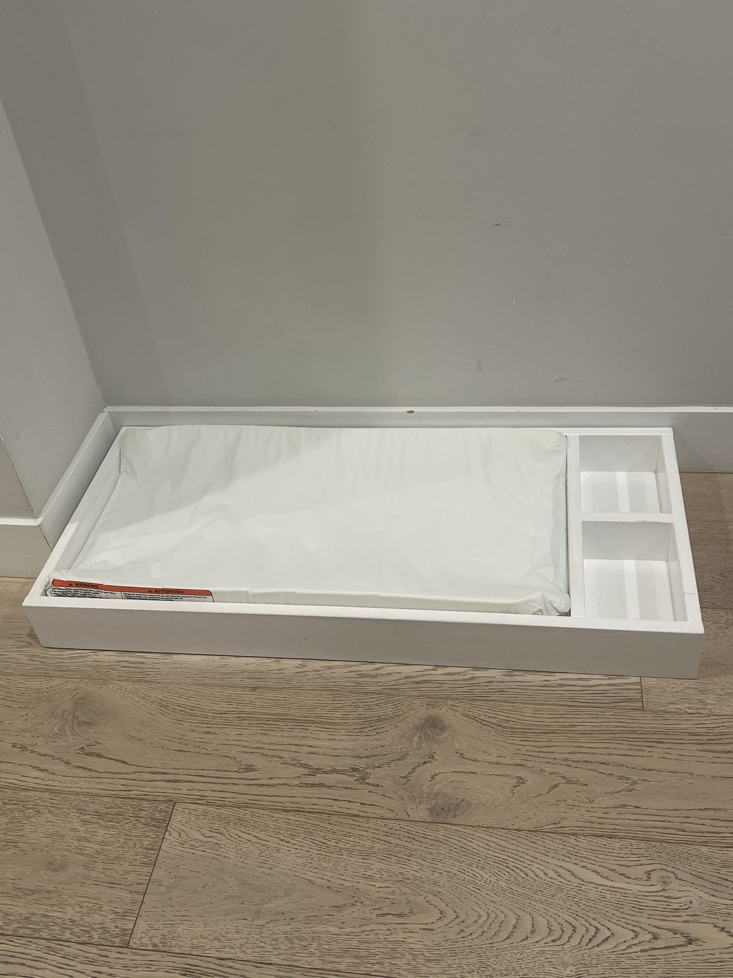 White Changing Table Tray with Pad and Organizer Compartments