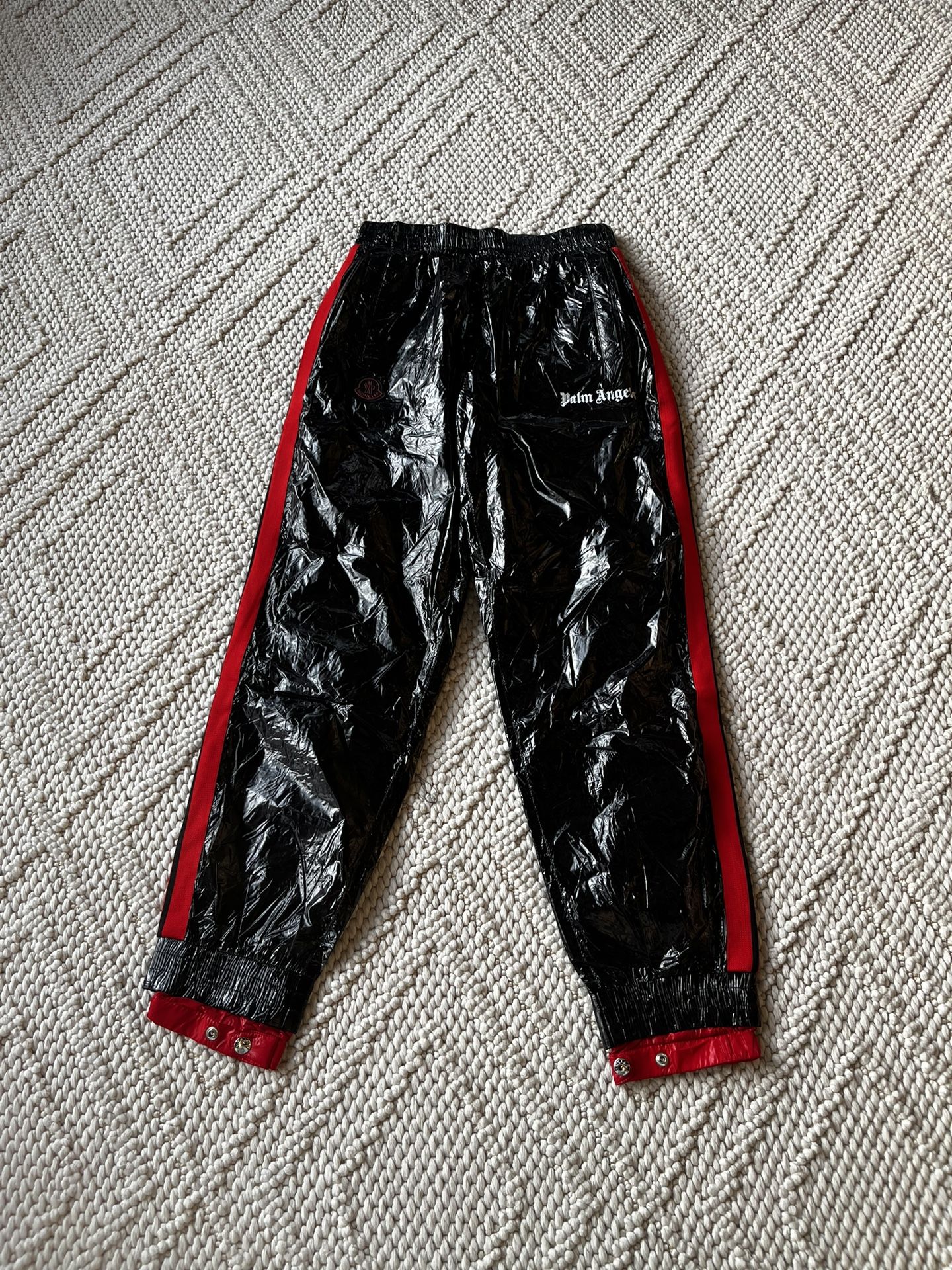 Moncler x Palm Angels Collaboration Synthetic Black/Red Men's Trackpants