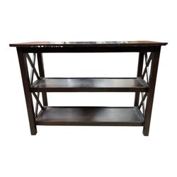 Modern Dark Wood Console Table With 2 Shelves & X-Side Design 42”