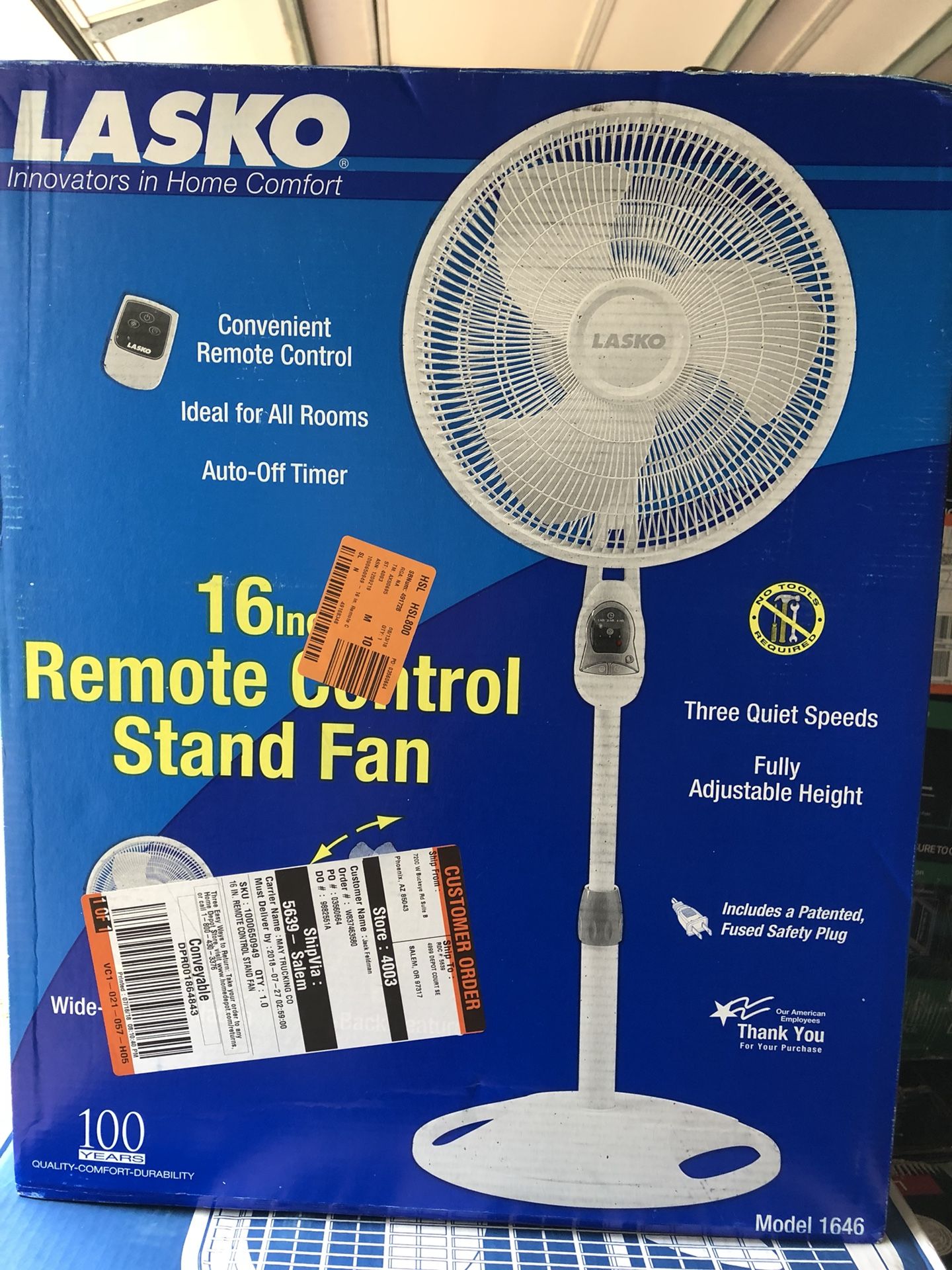 Lasko 16 in. Remote Control Stand Fan NEW IN BOX for Sale in San