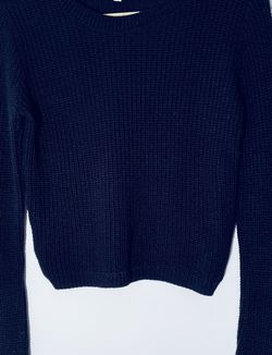 Dark Blue Sweater With Cropped Back, Size M, By Delias