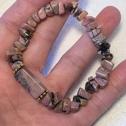 RHODONITE NUGGET BEADED STRETCH BRACELET 6-7”