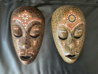 Tahitian Wood Masks w/ Mother of Pearl Inlay 