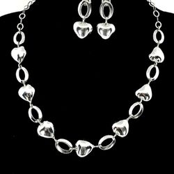 925 Sterling Silver Heart Necklace & Earrings Set