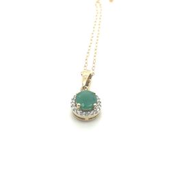 10kt Gold Necklace And Pendant 18” Round Emerald Diamonds On Side .10ctw 151935 9