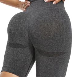 Dark Grey  High Waist Seamless Knit Slim Fit Fitness Yoga Shorts