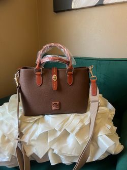 Dooney & Bourke Pebble Grain Satchel With Web Strap In Bark Brown🎀