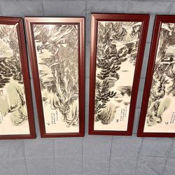 Hand Painted Asian Tile Set of 4