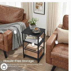  Tall Side Table, End Table with Storage Shelves, 3-Tier Slim Table, Steel Frame, for Living Room, Study, Bedroom, Industrial, Black