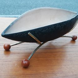 1950s Atomic Planter Ceramic With Metal Base Retro Mid Century Modern 1950s
