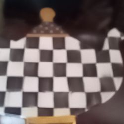 Vtg Mackenzie Childs Courtly Check Teapot Trivet Cheese Board Enamel