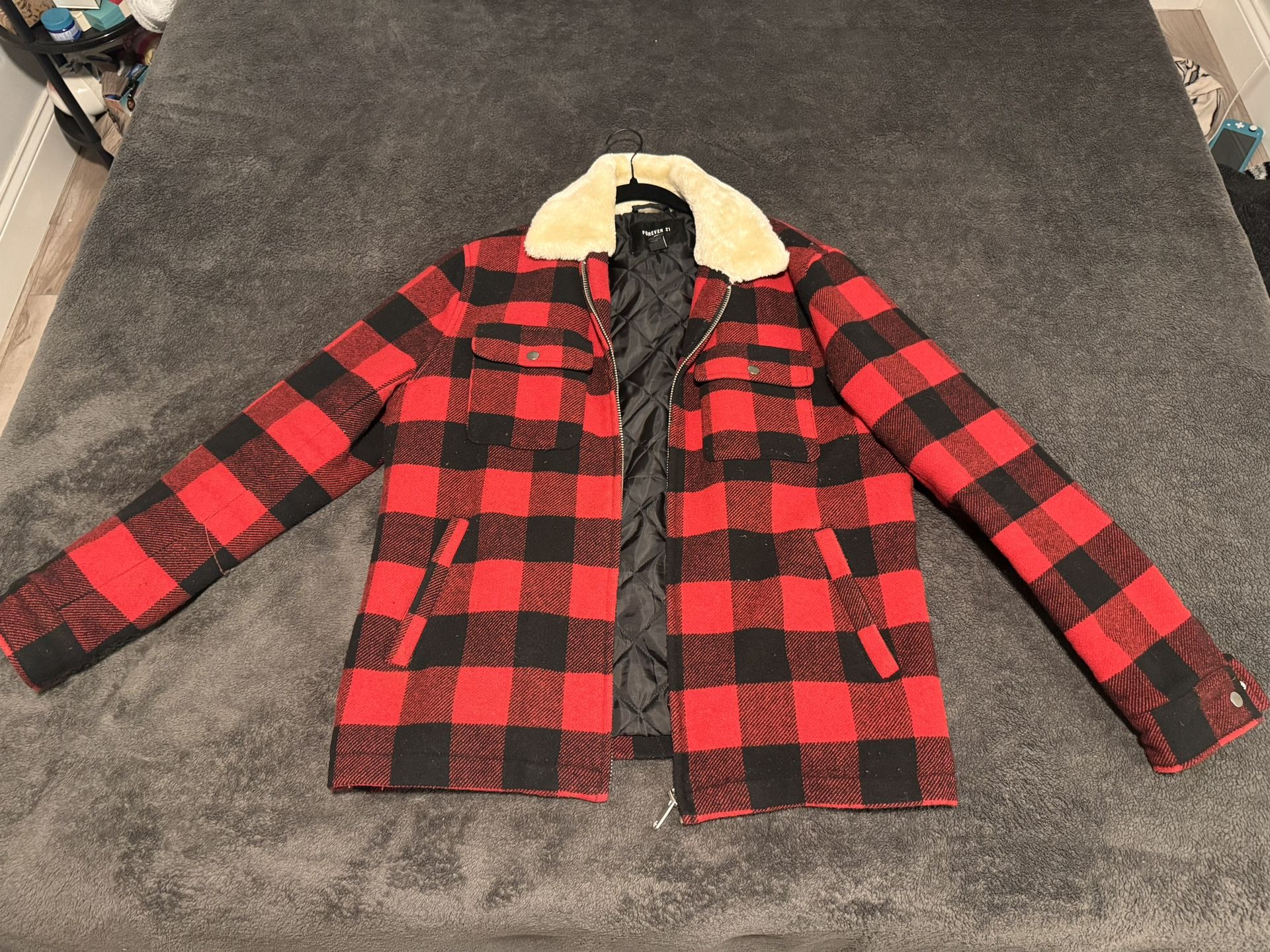 Forever 21 Red & Black Plaid Jacket (Men’s Medium)