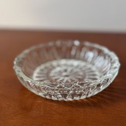 Ashtray Vintage 80s Pasari Indonesia Pressed Solid Glass Round Heavy Clear 5.5”