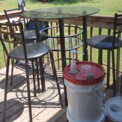 Round Patio/Porch Bar Glass Table With Chairs 