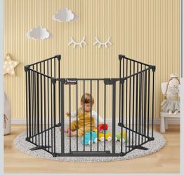 New in Box Baby Gate 27.5"-129" Extra-Wide Playpen, Adjustable Foldable 5 Steel Panels Pet Gate