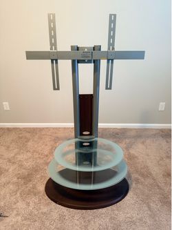 TV Floor Stand with Glass Shelves and Mount