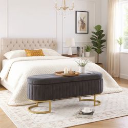 Homy Casa Yosemite 43" Velvet Storage Ottoman Bench Bedroom Entryway Multi Use