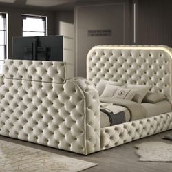 NEW QUEEN AND KING SIZE LUXURY BED WITH MATTRESS- TV STAND LED LIGHTS FIREPLACE- BEDROOM FURNITURE SECTIONAL SOFA AND MORE 