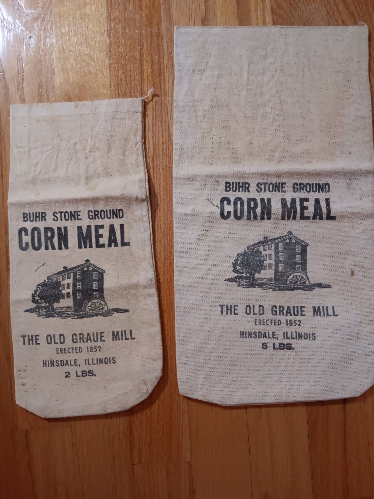 Vintage Advertising. Two old canvas corn meal bags Hinsdale Il