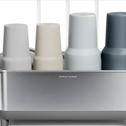 simplehuman Bottle Dock, Steel Frame Fast Drying Bottle Rack, Three-Compartment Organizer for Tumblers, Caps & Straws, Brushed Stainless Steel  Color: