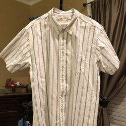 Men’s Shirt, 2XL, $10, BKE67, Snaps, White Blue Stripes