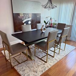 Title: ✨ Everly Quinn Dining Table Set – 6 Chairs – Modern Gray & Gold ✨