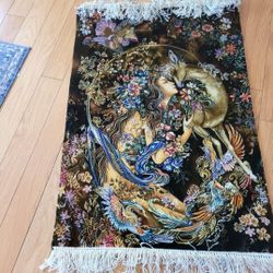 persian handmade silk and wool wall rug 32" by 24"